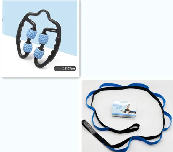 Blue muscle relaxer with four independent rollers, ergonomic handle, soft PP+EVA material, 27x25mm