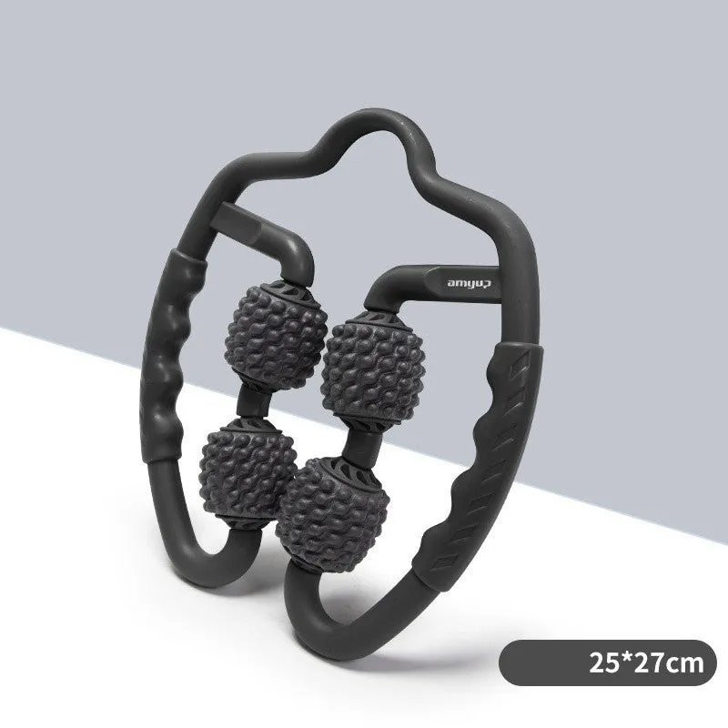 Blue muscle relaxer with four independent rollers, ergonomic handle, soft PP+EVA material, 27x25mm