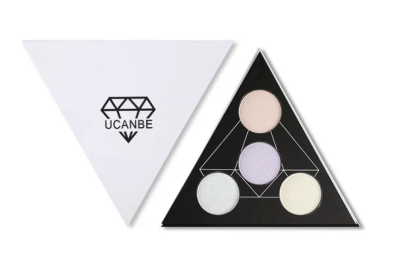 UCANBE Prismatic Highlighter Palette with 4 shades of duochrome iridescent highlight powder in a compact case