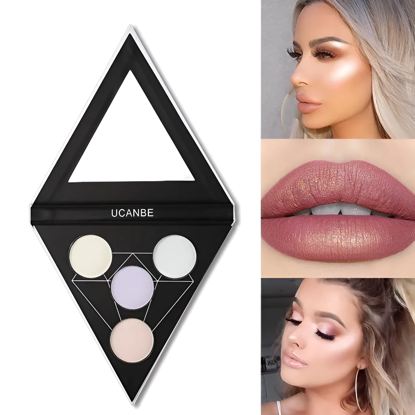 UCANBE Prismatic Highlighter Palette with 4 shades of duochrome iridescent highlight powder in a compact case