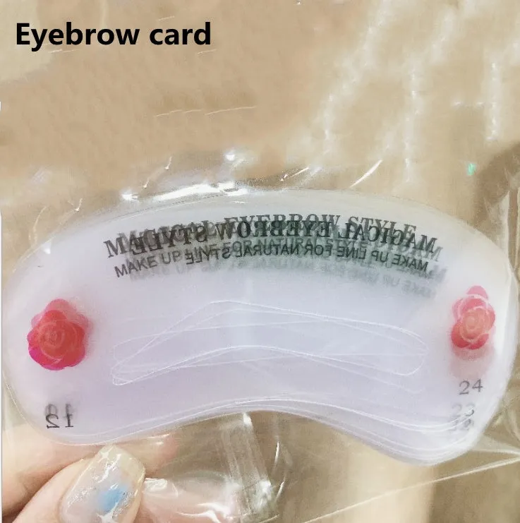 Brow stamp shaping kit with waterproof eyebrow stamp, contouring stick, and 24 eyebrow cards in black and brown shades