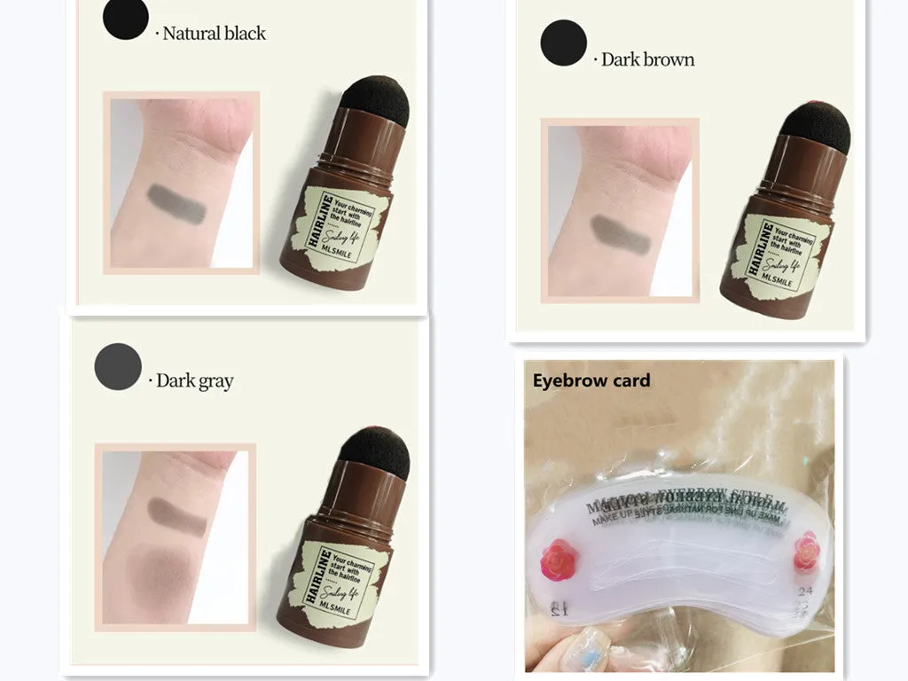 Brow stamp shaping kit with waterproof eyebrow stamp, contouring stick, and 24 eyebrow cards in black and brown shades