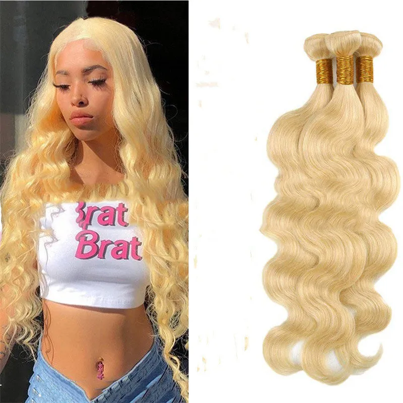 Light gold 613 body wave wig with snake wavy texture on a mannequin head showing 16-24 inch length options