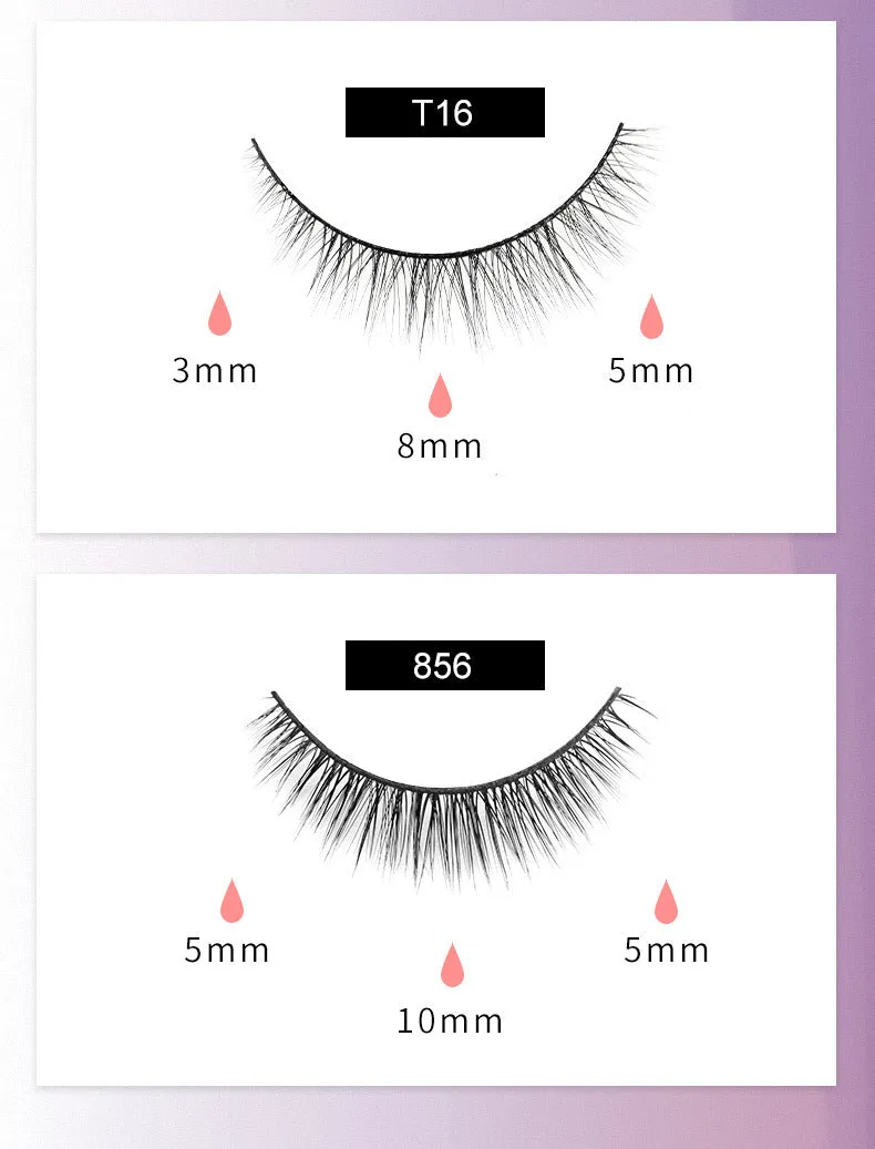 Reusable self-adhesive false eyelashes in white round gift box with three pairs