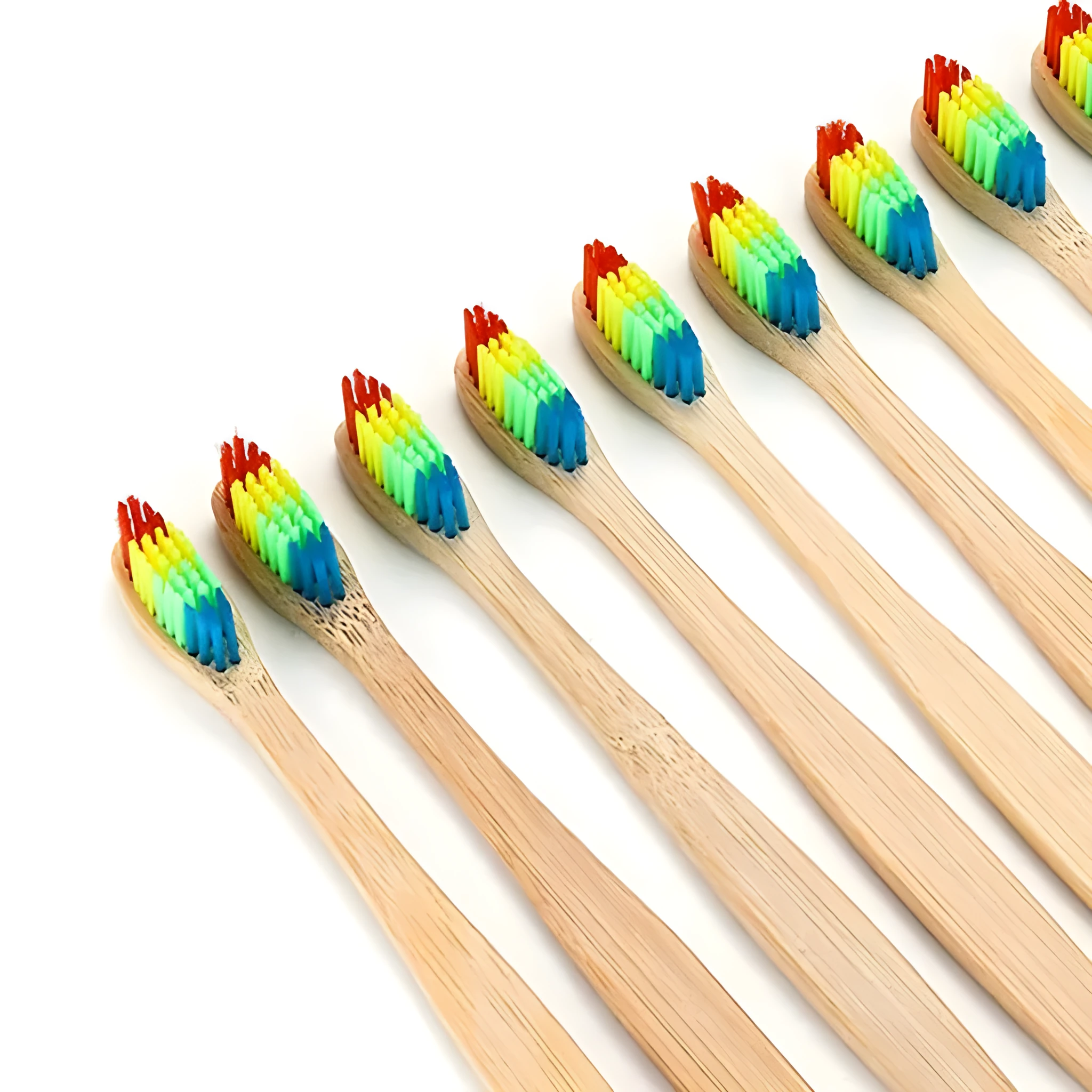 Rainbow bamboo toothbrush with natural biodegradable handle in assorted colours
