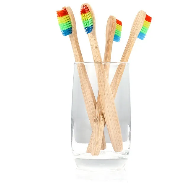 Rainbow bamboo toothbrush with natural biodegradable handle in assorted colours