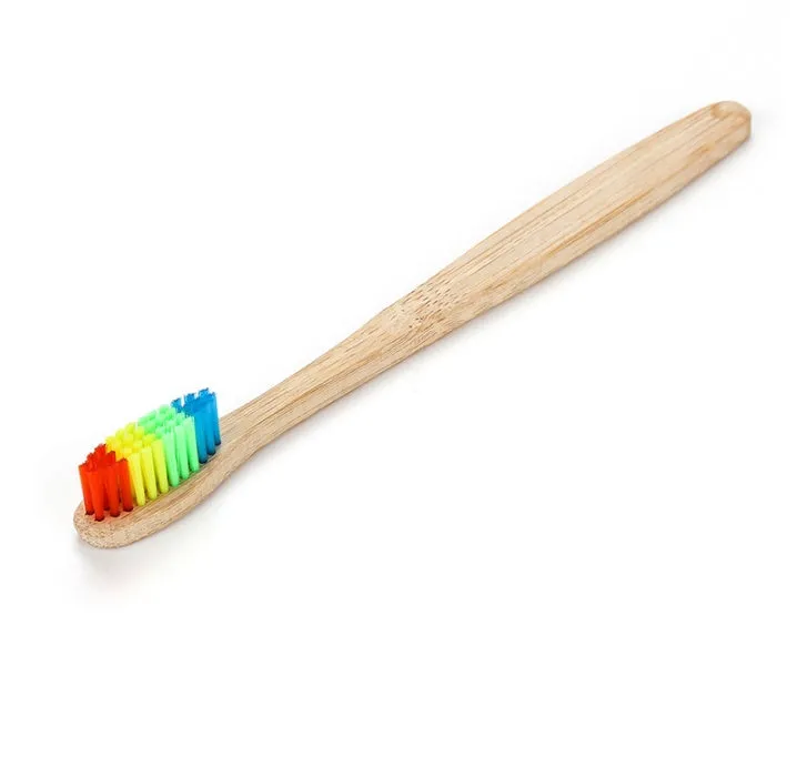 Rainbow bamboo toothbrush with natural biodegradable handle in assorted colours
