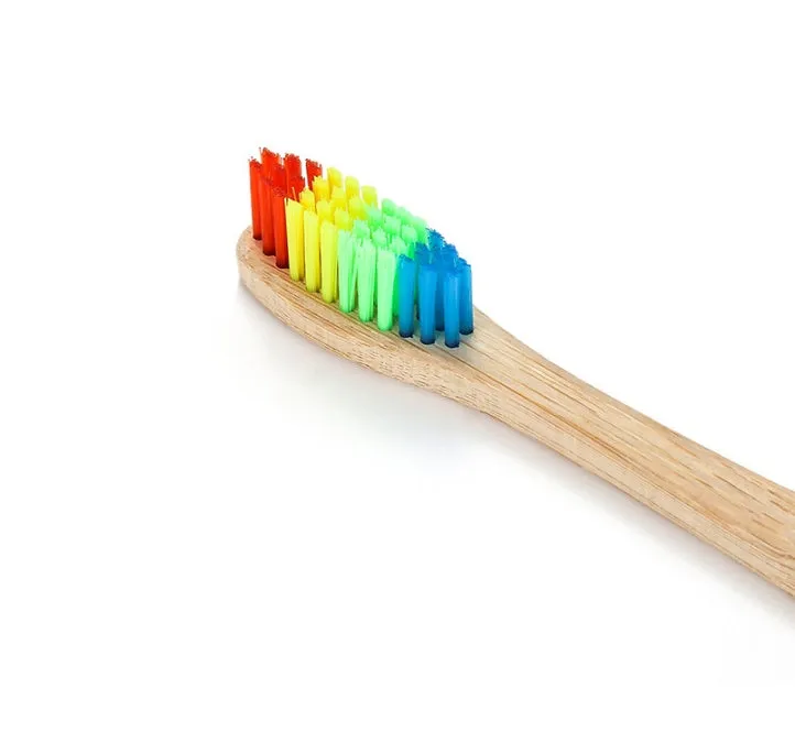 Rainbow bamboo toothbrush with natural biodegradable handle in assorted colours