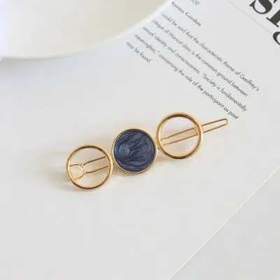 Round metal hairpin with opal crystal centre in beige colour, 7cm alloy construction