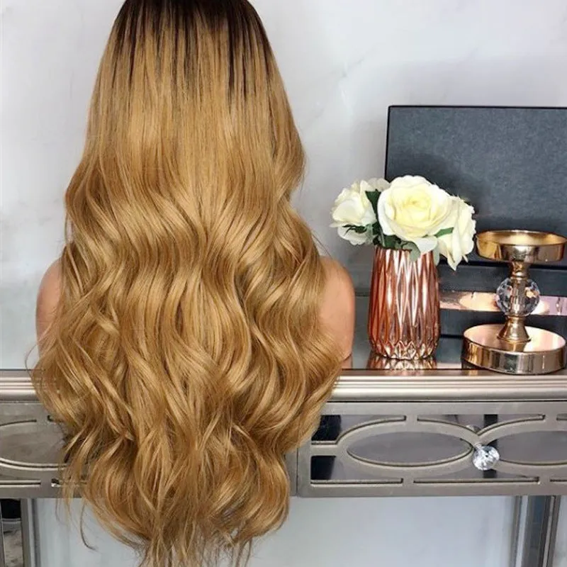 Matte synthetic hair wig in Gold colour, 65cm length, high temperature resistant fibre, adjustable elastic buckle for 52-56cm head size