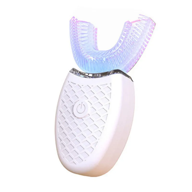 360 degrees electric toothbrush U type with silicone head and three cleaning modes in white colour