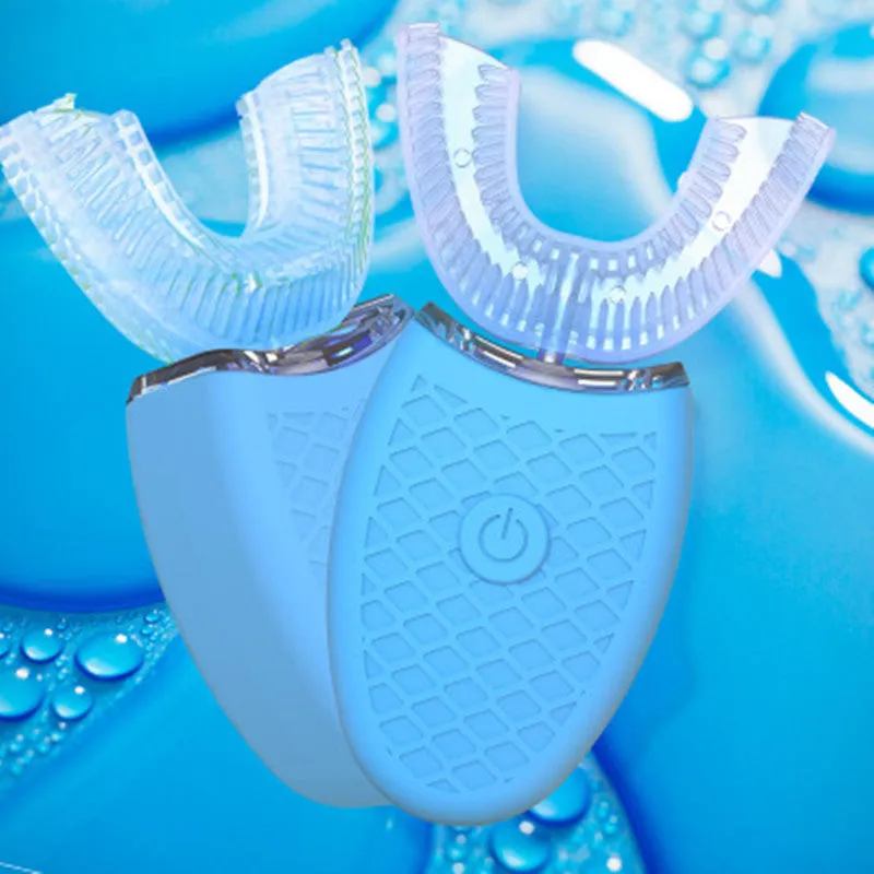 360 degrees electric toothbrush U type with silicone head and three cleaning modes in white colour