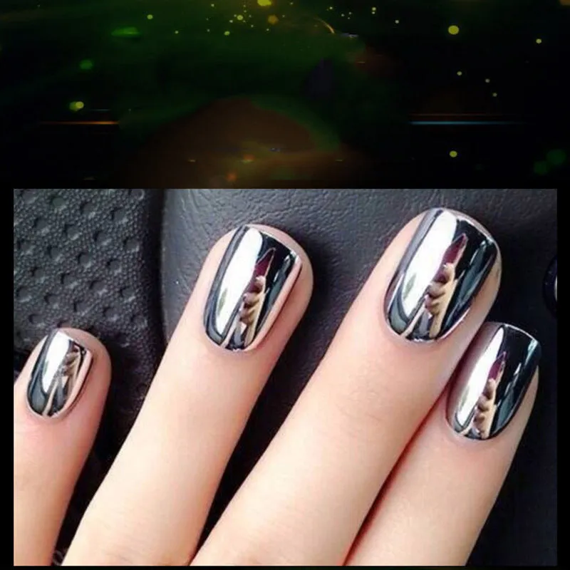 Mirror Nail Polish 12ml bottle with chrome metallic finish and brush tip