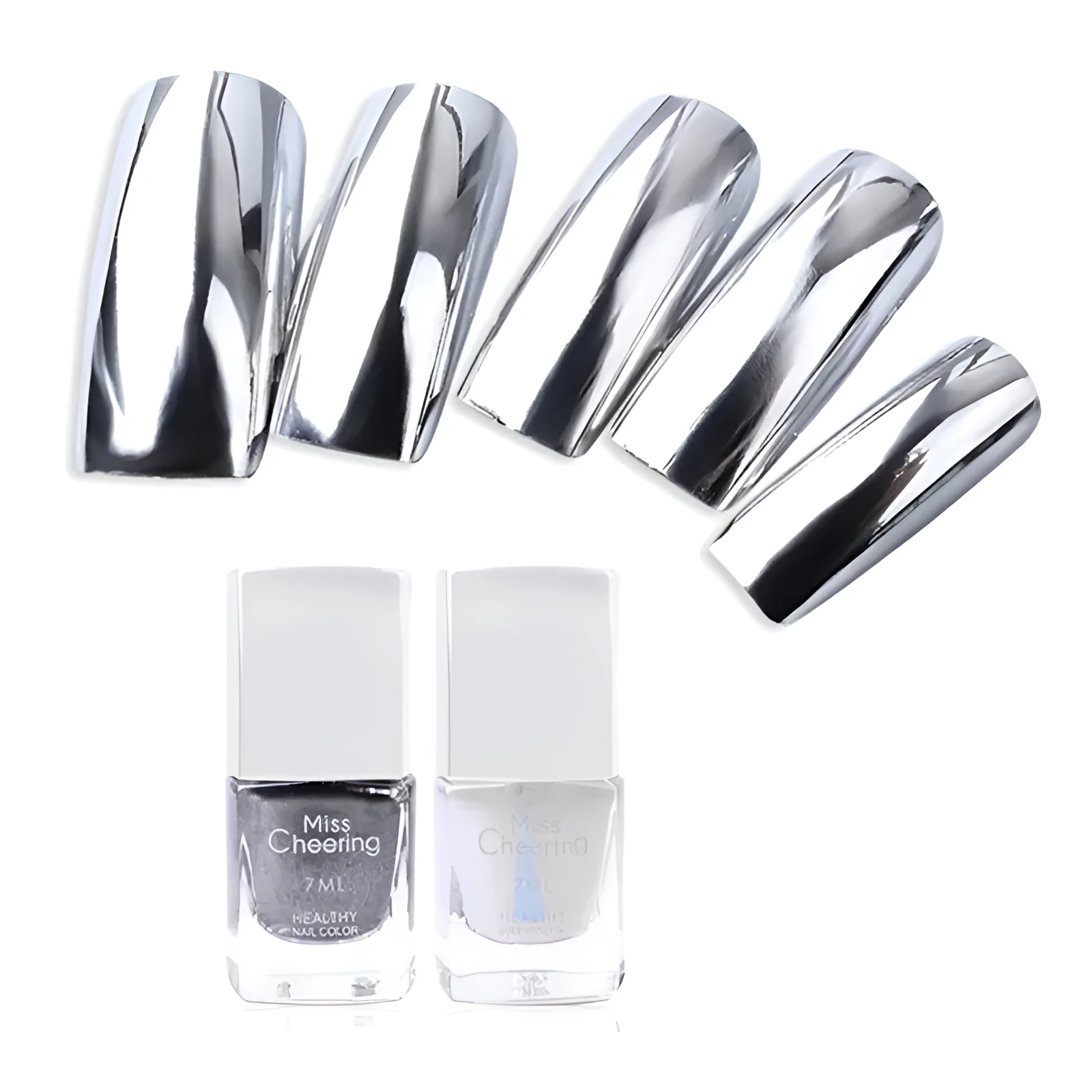 Mirror Nail Polish 12ml bottle with chrome metallic finish and brush tip