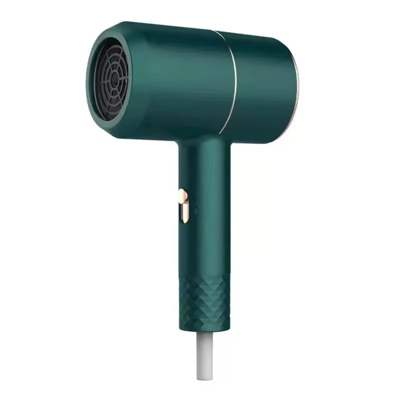 High-power negative ion hair dryer with brushless motor, foldable handle, blue light, and overheat protection in white ABS shell