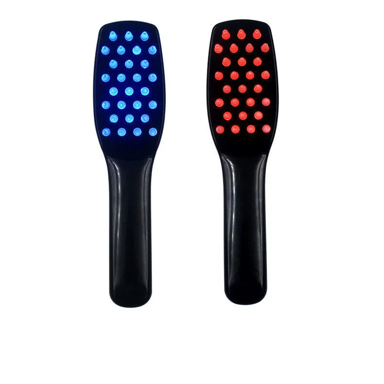 USB rechargeable light therapy massage comb with black ABS silicone body on white background