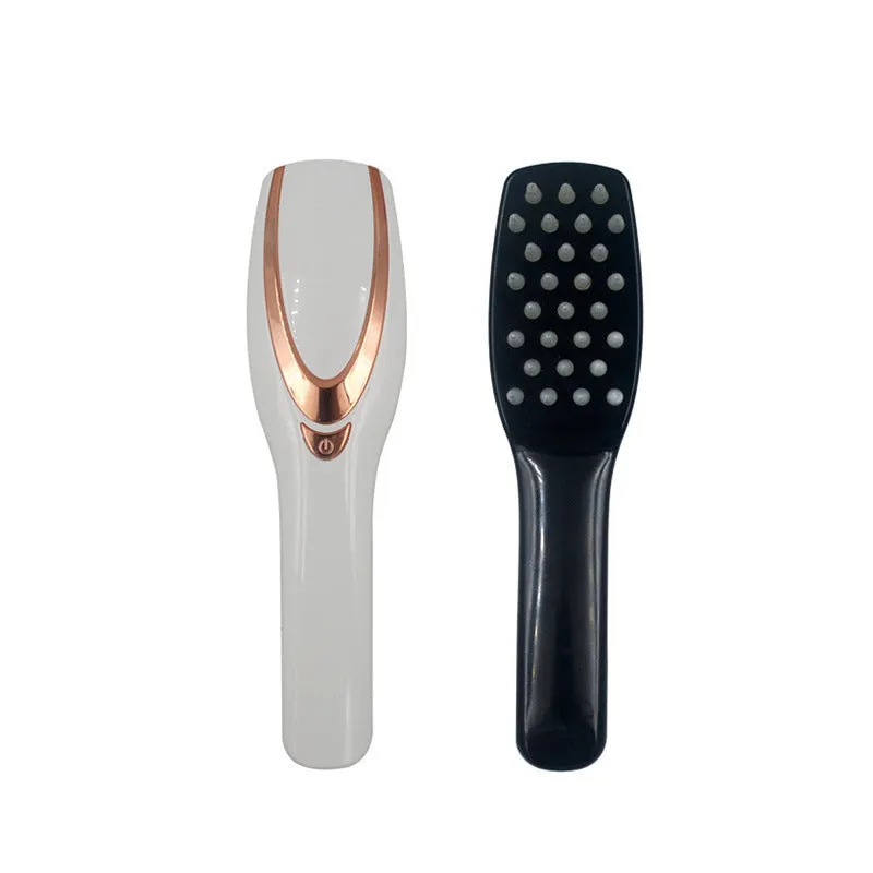 USB rechargeable light therapy massage comb with black ABS silicone body on white background