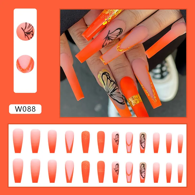 Z194 golden butterfly detachable nail polish patch with glue, 24 pieces per box