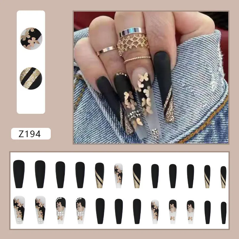 Z194 golden butterfly detachable nail polish patch with glue, 24 pieces per box