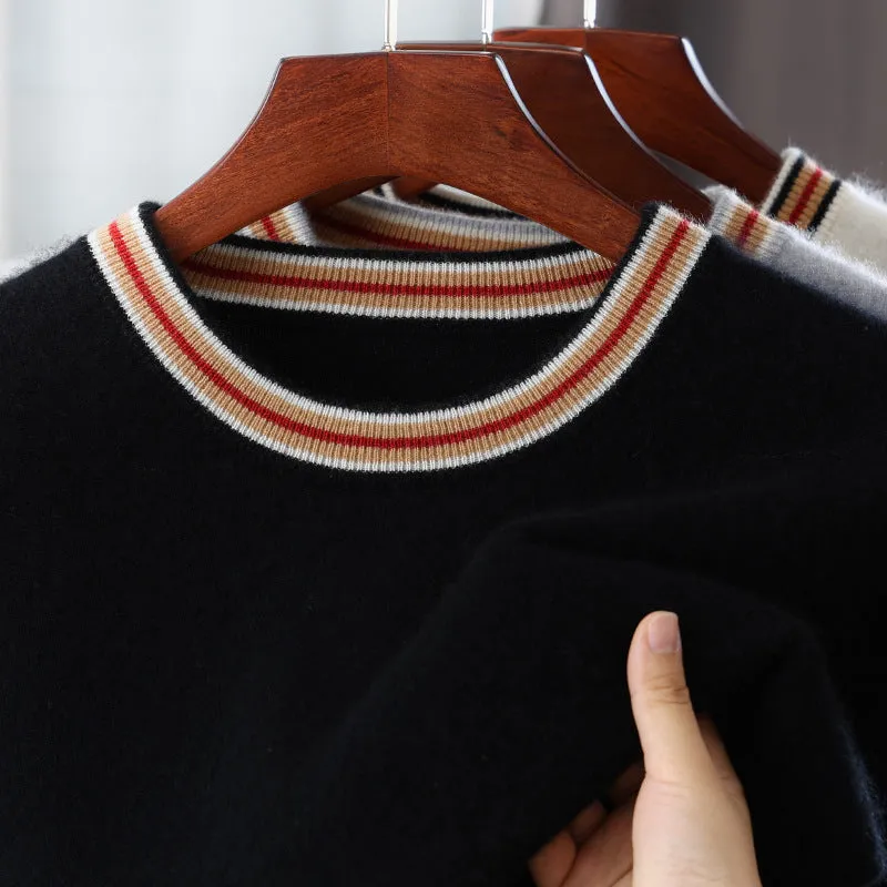 Men's grey pure wool short sleeve round neck sweater on hanger