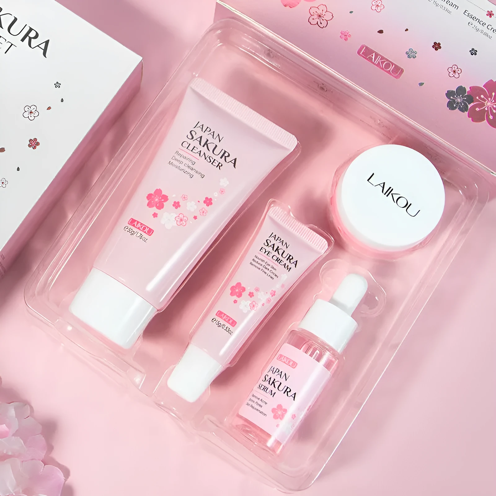 Sakura 4-piece skincare set with cleansing essence eye cream and face cream for hydrating moisturising