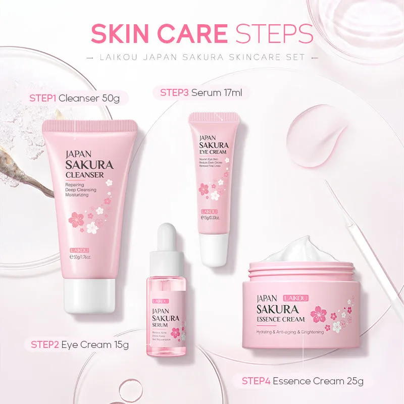 Sakura 4-piece skincare set with cleansing essence eye cream and face cream for hydrating moisturising