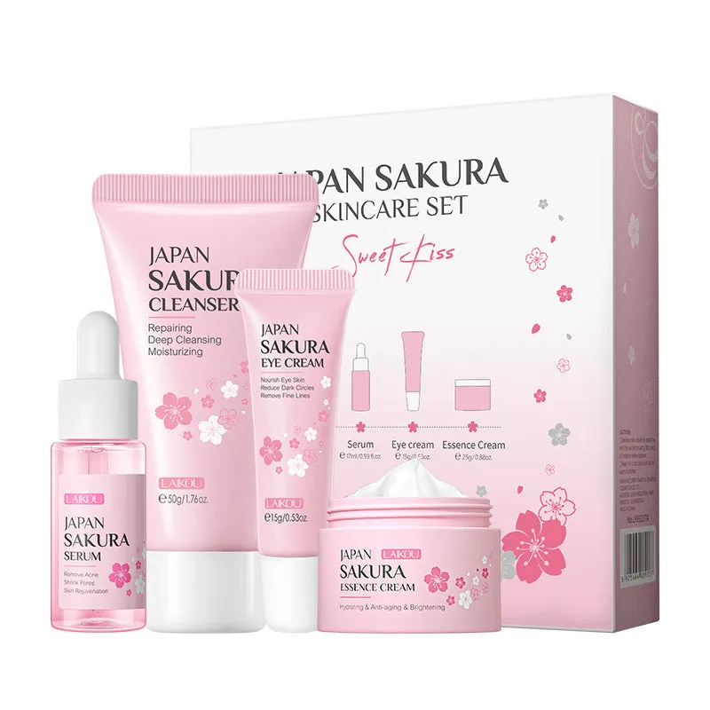 Sakura 4-piece skincare set with cleansing essence eye cream and face cream for hydrating moisturising
