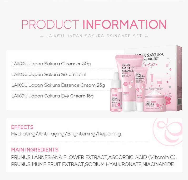 Sakura 4-piece skincare set with cleansing essence eye cream and face cream for hydrating moisturising