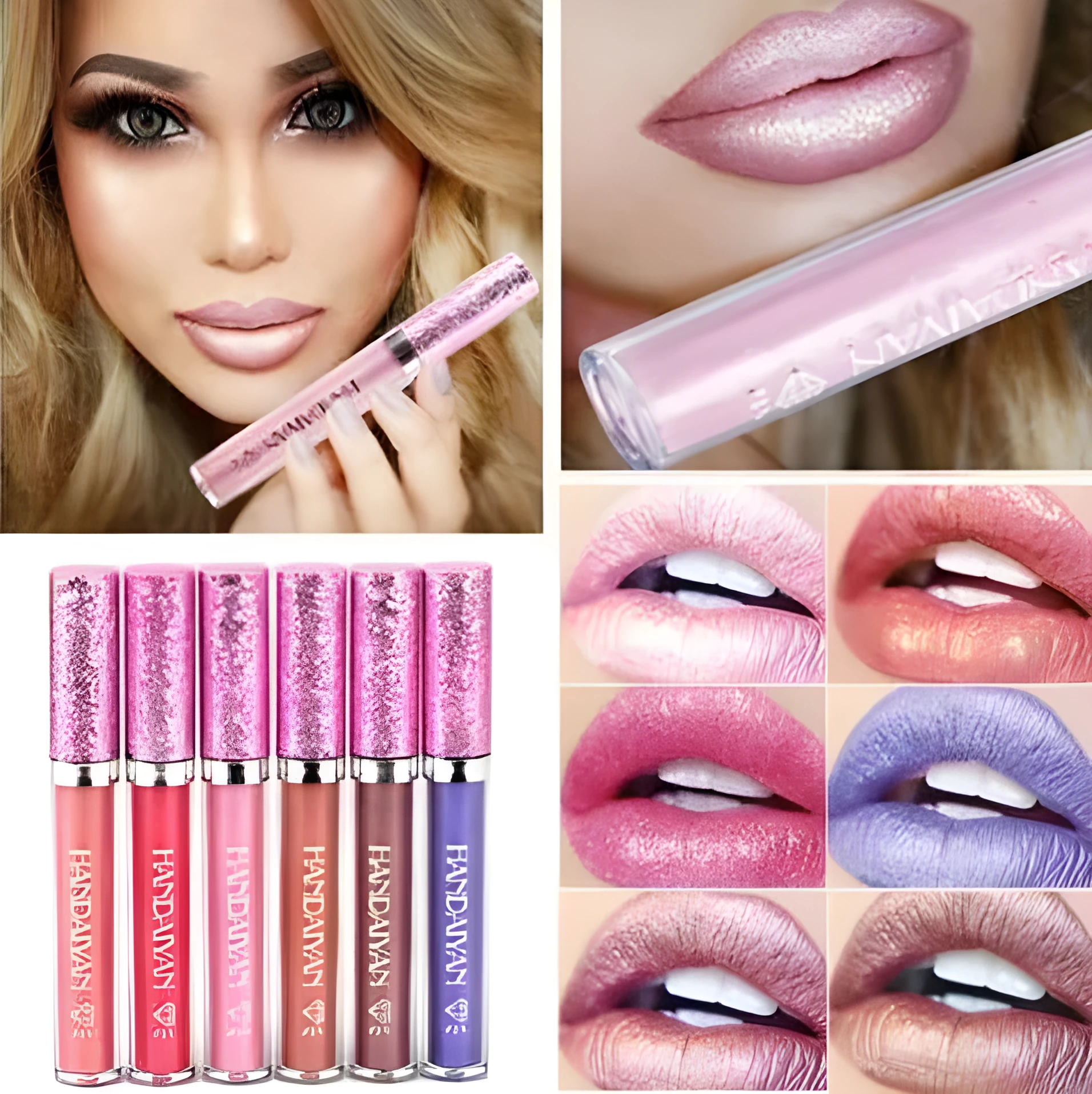 Glitter liquid lipstick with diamond pearlescent finish non-stick cup formula mermaid shimmer