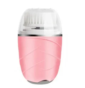 3 in 1 electric facial cleanser with three brush heads and dual speed settings in golden, pink, and white colours