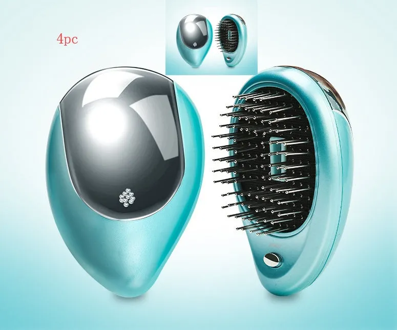 Pink electric sound wave vibration magnetic massage comb with ergonomic handle and negative ion function