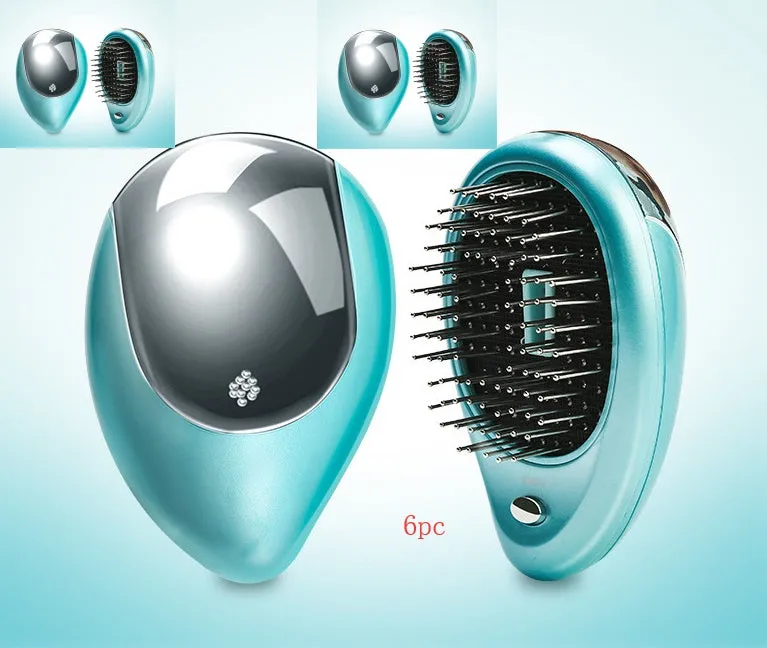 Pink electric sound wave vibration magnetic massage comb with ergonomic handle and negative ion function