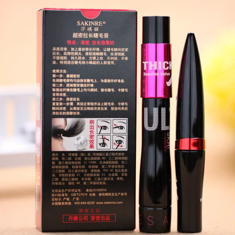 Black silk graft mascara tube with 10ml net content for thick dark lashes