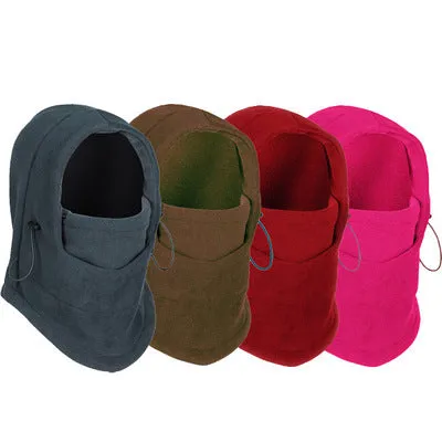 Unisex windproof fleece hat with face mask and neck guard in black