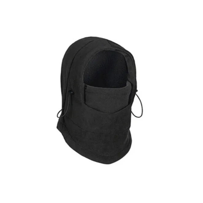 Unisex windproof fleece hat with face mask and neck guard in black