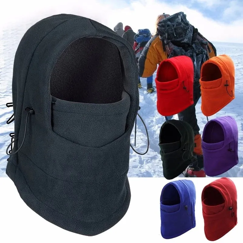 Unisex windproof fleece hat with face mask and neck guard in black