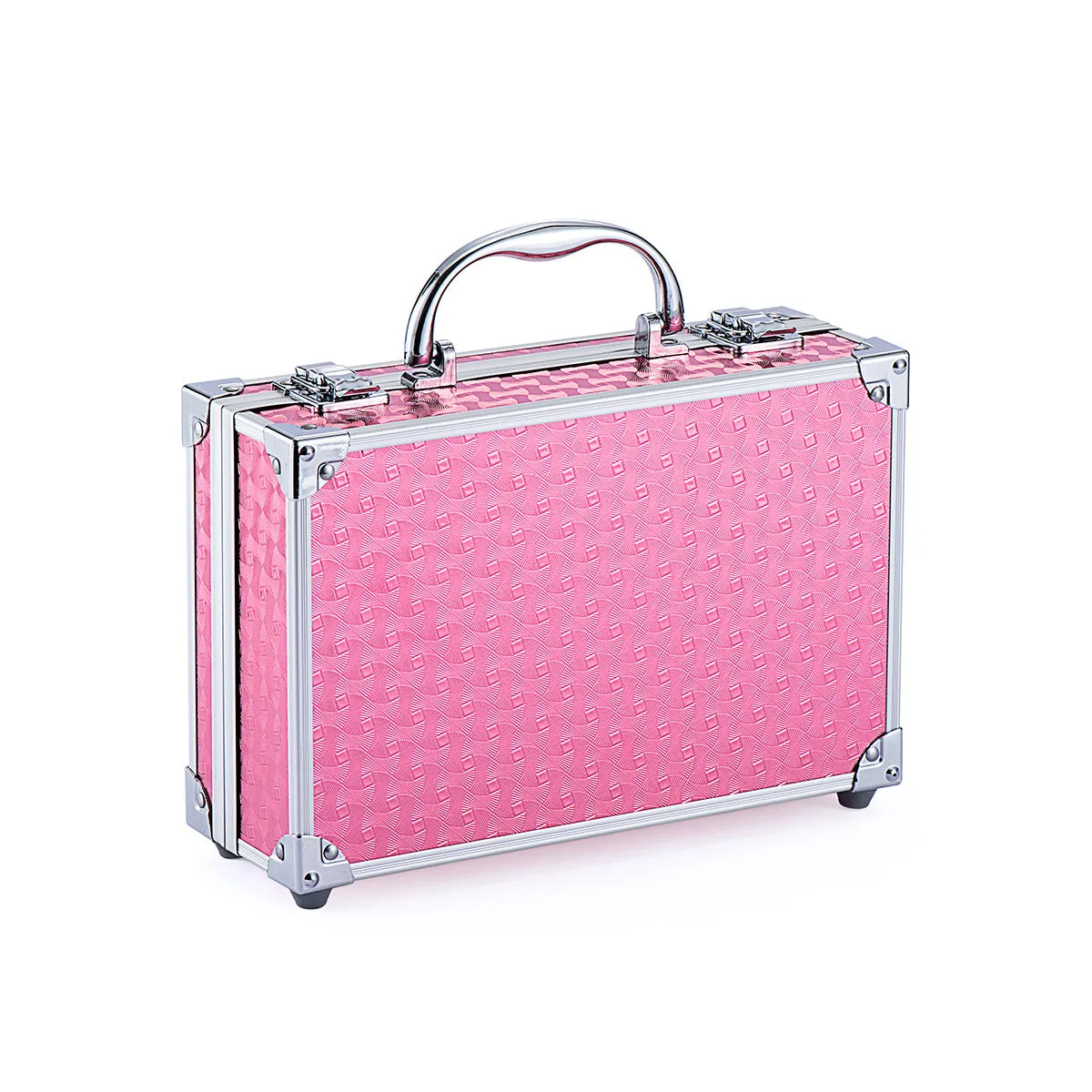 Creative Colorful Eyeshadow Lipstick Cosmetics Set in pink and silver, including lipstick, eyeshadow, and brush in a compact case