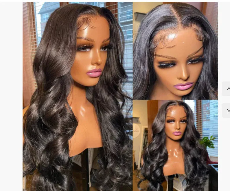 Black M1613 synthetic curly wig showing 22-inch length and natural wave pattern on a mannequin head