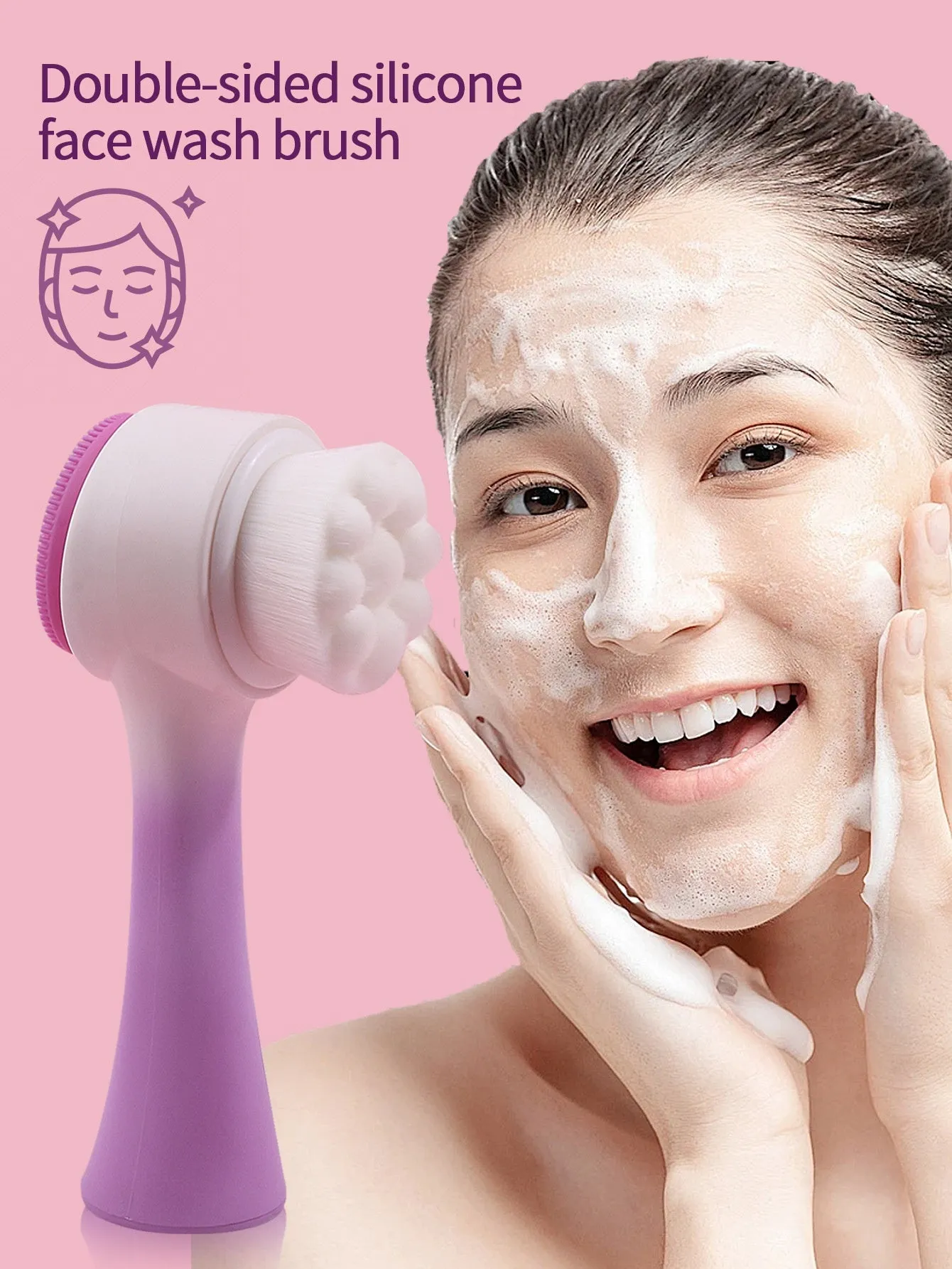 Facial brush three-piece set with coral fleece hair band, nylon brush, and face wash accessories