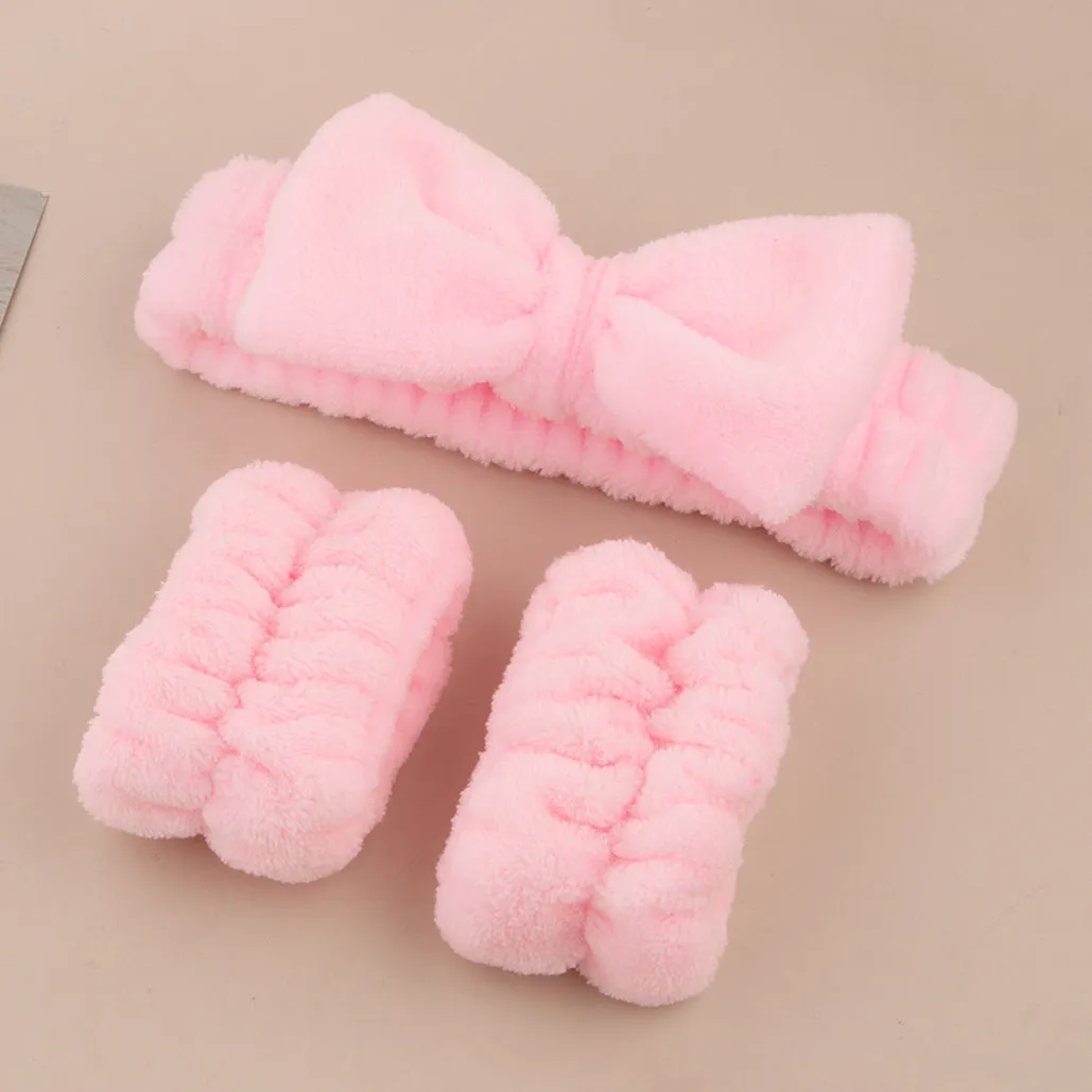 Facial brush three-piece set with coral fleece hair band, nylon brush, and face wash accessories