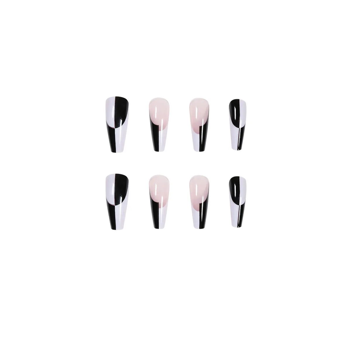 Set of 24 long black and white removable nail tips in JP1199 colour for matching manicures