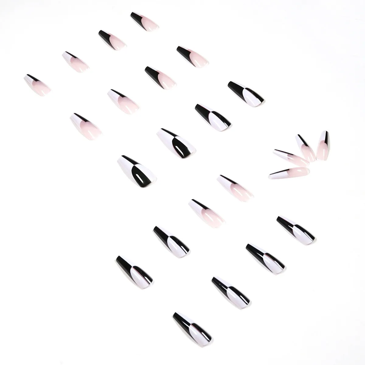Set of 24 long black and white removable nail tips in JP1199 colour for matching manicures