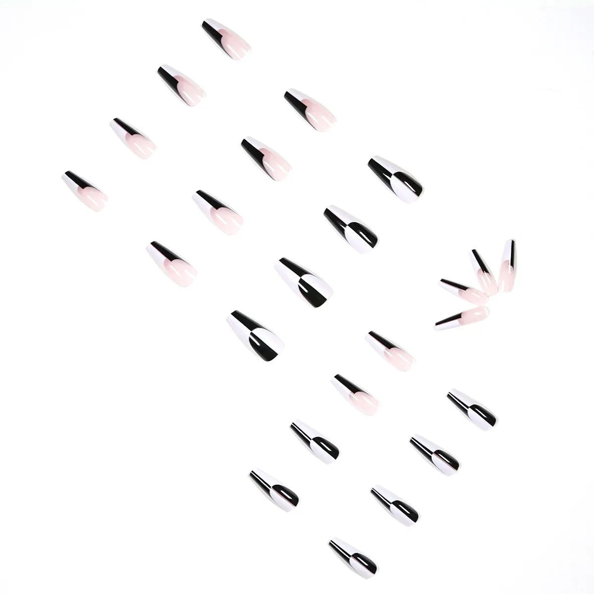 Set of 24 long black and white removable nail tips in JP1199 colour for matching manicures