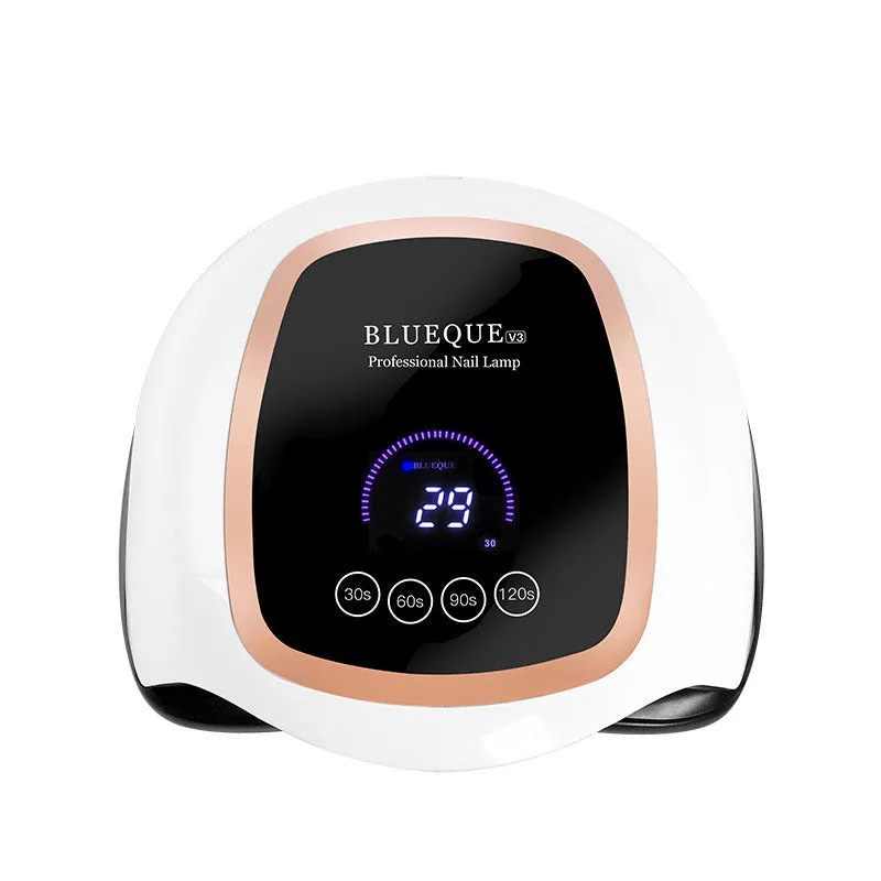 BLUEQUE V3 168W UV LED nail lamp with 42 gold wire beads, ABS plastic housing, compact 23.5cm x 20cm x 8cm