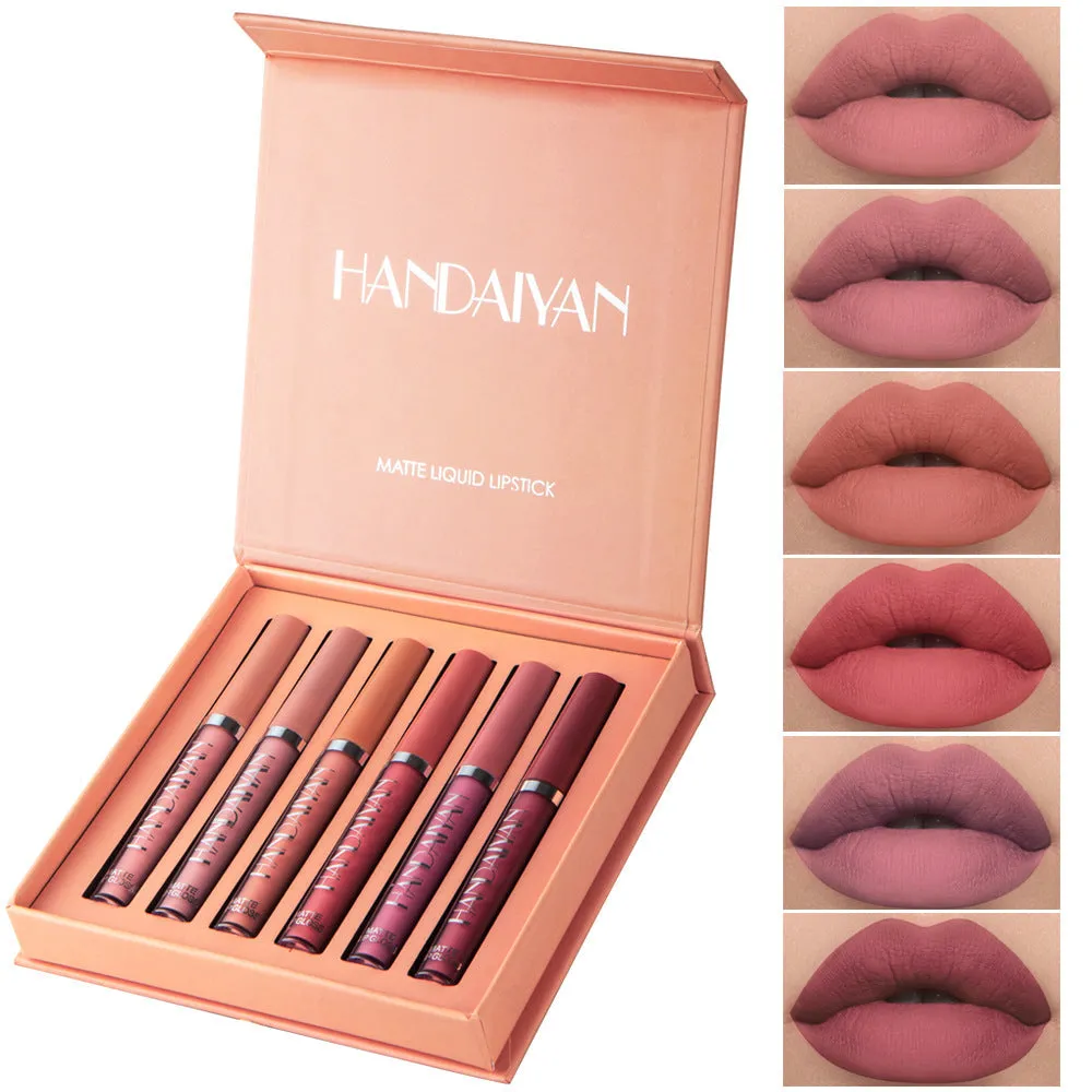 HANDAIYAN matte liquid lipstick set gift box with 6 non-sticky full coverage shades