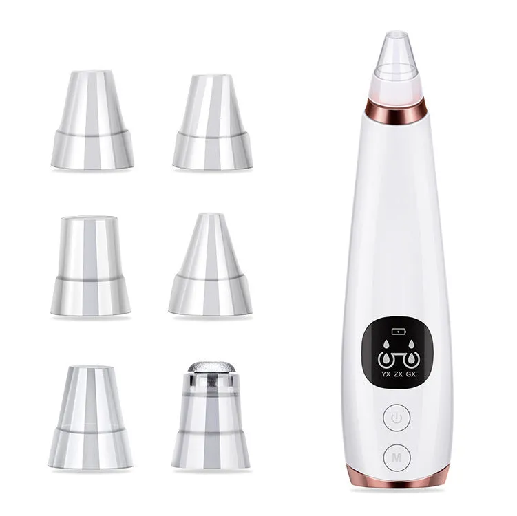 White facial instrument cleanser with vacuum suction head for blackhead removal