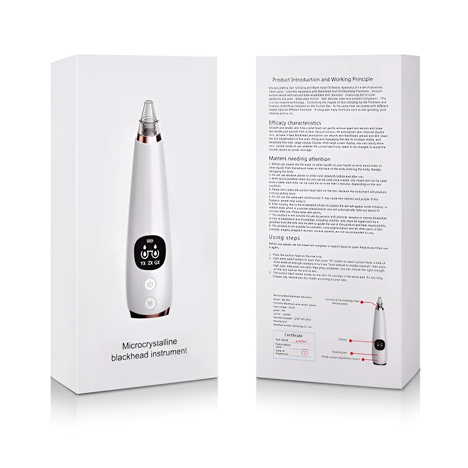 White facial instrument cleanser with vacuum suction head for blackhead removal