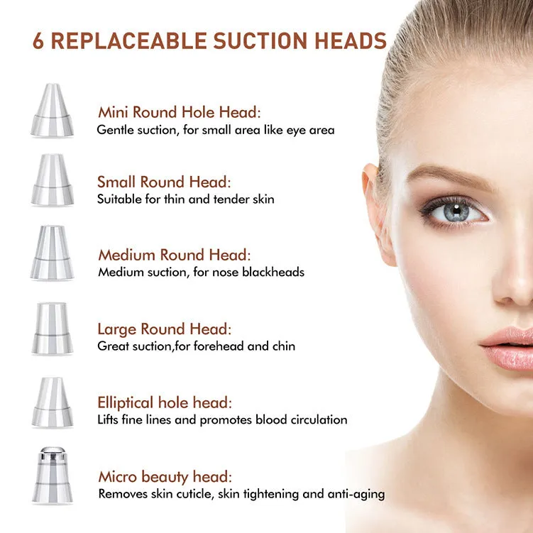 White facial instrument cleanser with vacuum suction head for blackhead removal