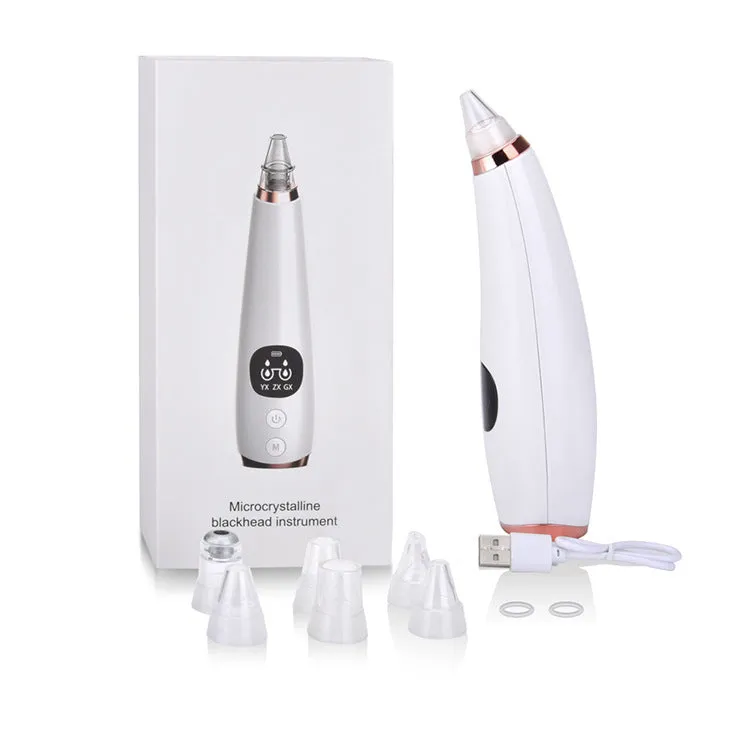 White facial instrument cleanser with vacuum suction head for blackhead removal