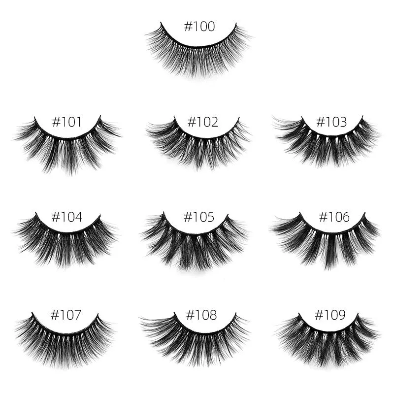 Pair of natural 3D false eyelashes with imitation mink fibres, plastic cotton thread stem, and included brush